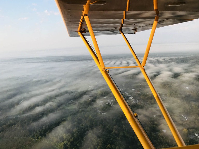 Piper J-3 Cub in fog